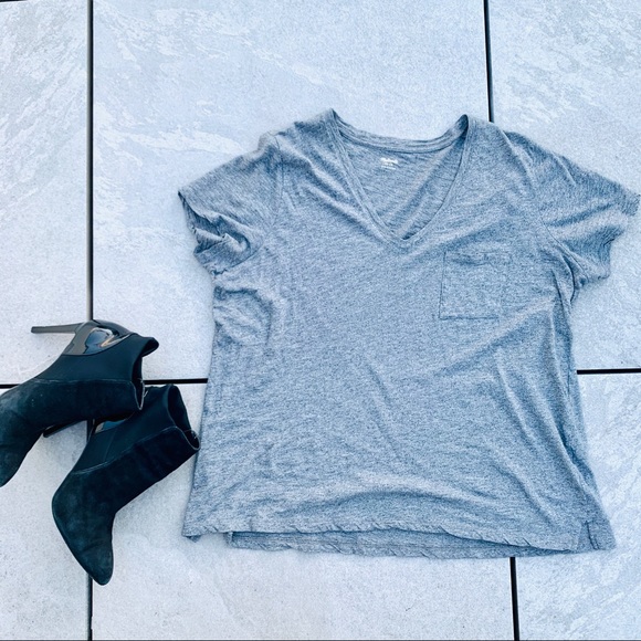 Madewell Gray Basic T-hirt V-Neck Drop Shoulder Top Shirt Oversized Plus - Picture 3 of 16